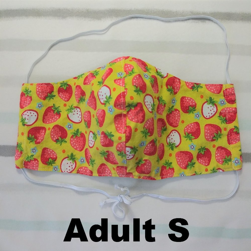 Adult S homemade mask w/ pocket - strawberries